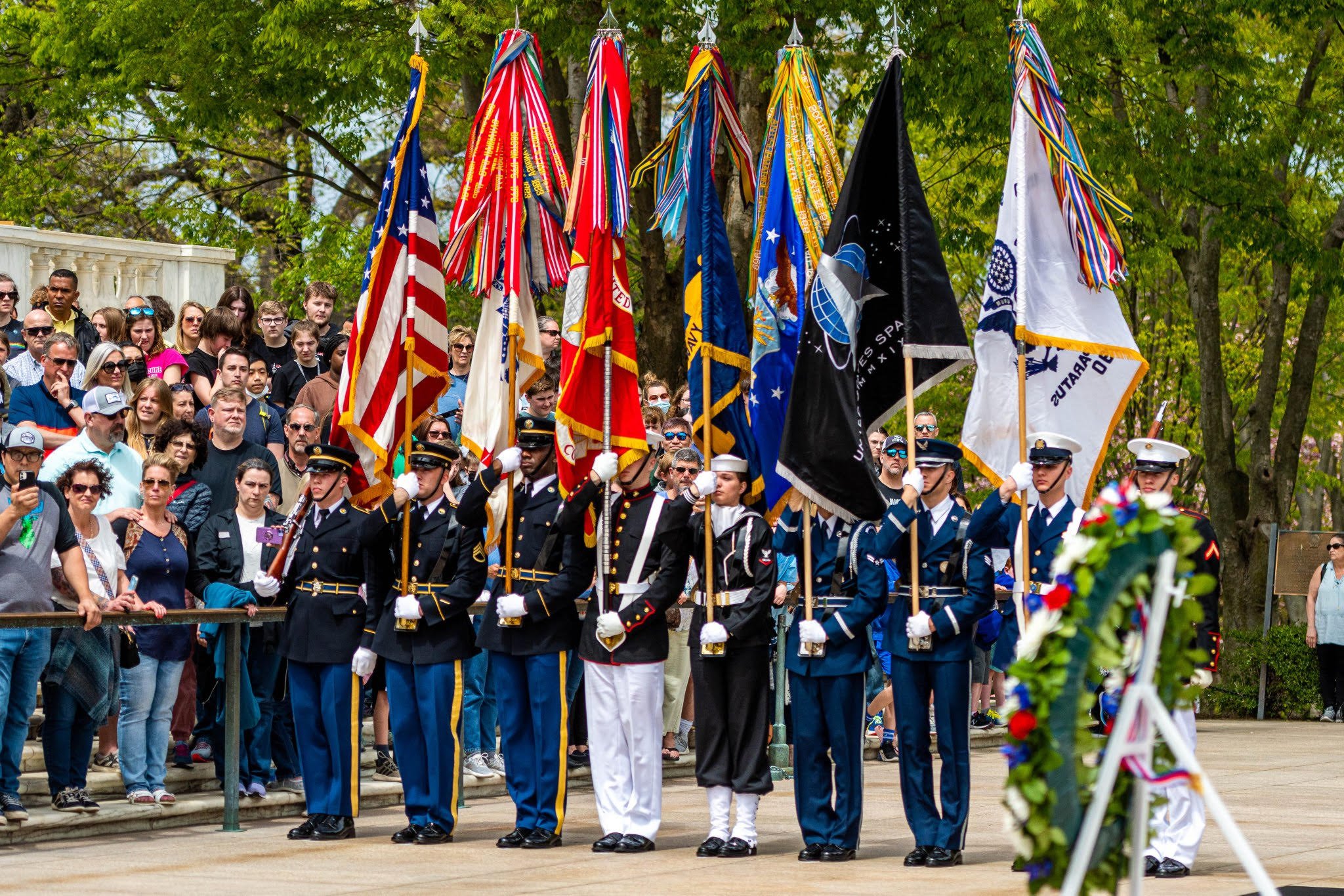 US military flag parade